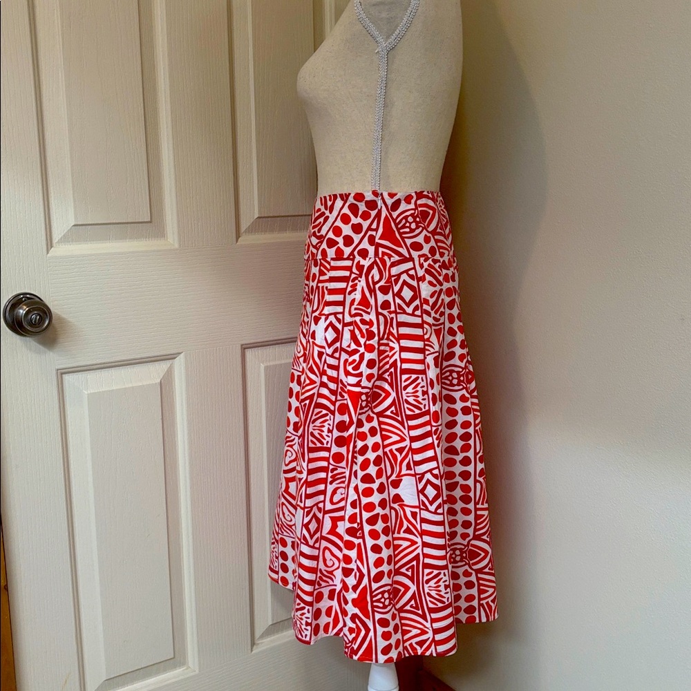 EUC Ashley Stewart Red, Orange & White A-Line Skirt - Picture 3 of 8